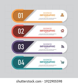 Infographics template 4 options with rectangle banner, can be used for workflow layout, diagram, website, corporate report, advertising, marketing. vector illustration.