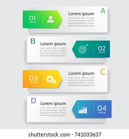 Infographics template 4 options  with 
rectangle banner,can be used for workflow layout, diagram, website, corporate report, advertising, marketing. vector illustration