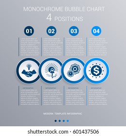  Infographics template for 4 steps. Monochrome Blue bubbles chart, elements for visualization business processes.  