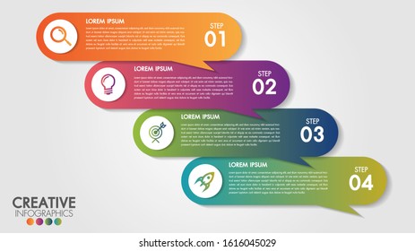 Infographics template 4 steps or options for business banner design vector and marketing icons.Can be used for workflow layout, diagram, number options, report, web design, steps or processes.