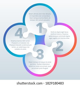 Plantilla de infografía con 4 pasos (puntos) conectados entre sí y texto de ejemplo 