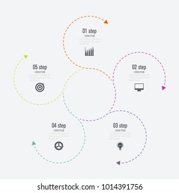 Infographics template 5 options with circle. Data and information visualization. Dynamic infographics stylish geometric. element for design business invitations, gift cards, flyers and brochures