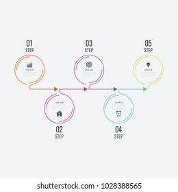 Infographics template 5 options with circle. Data and information visualization. Dynamic infographics stylish geometric. element for design business invitations, gift cards, flyers and brochures
