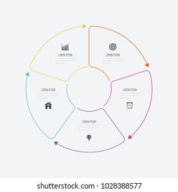 Infographics template 5 options with circle. Data and information visualization. Dynamic infographics stylish geometric. element for design business invitations, gift cards, flyers and brochures