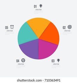 Infographics template 5 options with circle. Data and information visualization. Dynamic infographics stylish geometric. element for design business invitations, gift cards, flyers and brochures