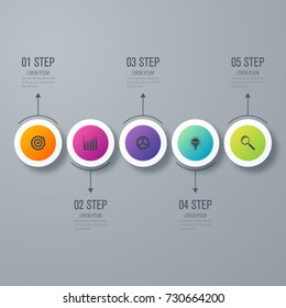 Infographics template 5 options with circle. Data and information visualization. Dynamic infographics stylish geometric. element for design business invitations, gift cards, flyers and brochures
