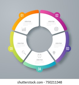 Infographics template 5 options with circle. Data and information visualization. Dynamic infographics stylish geometric. element for design business invitations, gift cards, flyers and brochures