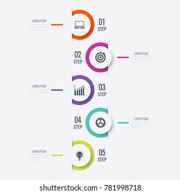 Infographics template 5 options with circle. Data and information visualization. Dynamic infographics stylish geometric. element for design business invitations, gift cards, flyers and brochures