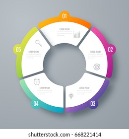 Infographics template 5 options with circles. Can be used for workflow layout, diagram, number options, step up options, web design, presentations