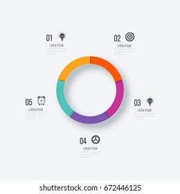 Infographics template 5 options with circles. Can be used for workflow layout, diagram, number options, step up options, web design, presentations