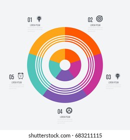 Infographics template 5 options with circles. Can be used for workflow layout, diagram, number options, step up options, web design, presentations