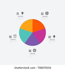 Infographics template 5 options with circles. Can be used for workflow layout, diagram, number options, step up options, web design, presentations