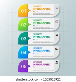 Infographics template 5 options with rectangle banner, can be used for workflow layout, diagram, website, corporate report, advertising, marketing. vector illustration.