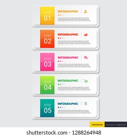 Infographics template 5 options with rectangle banner, can be used for workflow layout, diagram, website, corporate report, advertising, marketing. vector illustration.