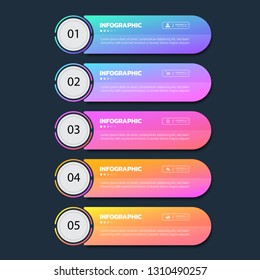 Infographics template 5 options with rectangle banner, can be used for workflow layout, diagram, website, corporate report, advertising, marketing. vector illustration.