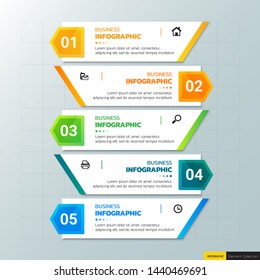 Infographics template 5 options with rectangle banner, can be used for workflow layout, diagram, website, corporate report, advertising, marketing. vector illustration.