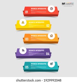 Infographics template 5 options with rectangle banner, can be used for workflow layout, diagram, website, corporate report, advertising, marketing. vector illustration.