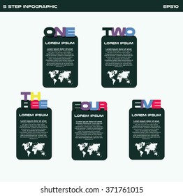  Infographics template with 5 steps, 5 options. For infographic, banner, poster, web design, brochure, presentation. Vector illustration