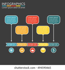 Infographics template with 5 steps, options, stages or levels. Vector illustration.
