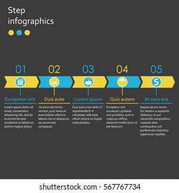 Infographics template with 5 steps, options or levels. Business infographic concept with 5 arrows. Vector illustration.