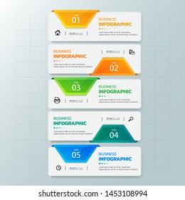 Infographics template 5 steps with rectangle banner.