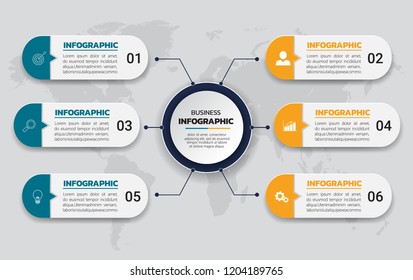 Infographics template 6 options, business data visualization, can be used for workflow layout, diagram, website, corporate report, advertising, marketing. vector illustration.