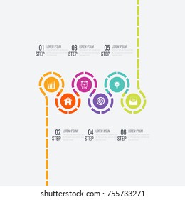 Infographics template 6 options with circle. Data and information visualization. Dynamic infographics stylish geometric. element for design business invitations, gift cards, flyers and brochures