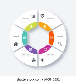 Infographics template 6 options with circles. Can be used for workflow layout, diagram, number options, step up options, web design, presentations