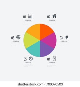 Infographics template 6 options with circles. Can be used for workflow layout, diagram, number options, step up options, web design, presentations
