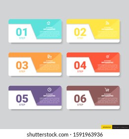 Infographics template 6 steps with rectangle banner.