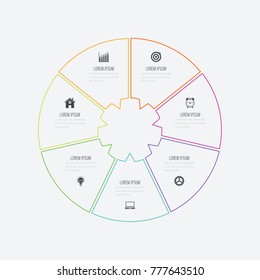 Infographics template 7 options with circle. Data and information visualization. Dynamic infographics stylish geometric. element for design business invitations, gift cards, flyers and brochures