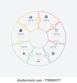 Infographics template 7 options with circle. Data and information visualization. Dynamic infographics stylish geometric. element for design business invitations, gift cards, flyers and brochures