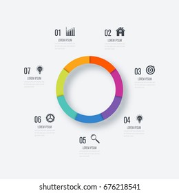 Infographics template 7 options with circles. Can be used for workflow layout, diagram, number options, step up options, web design, presentations