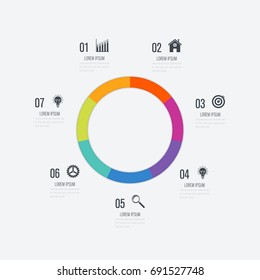 Infographics template 7 options with circles. Can be used for workflow layout, diagram, number options, step up options, web design, presentations