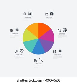 Infographics template 7 options with circles. Can be used for workflow layout, diagram, number options, step up options, web design, presentations