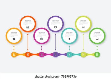 Infographics template 7 options. Data and information visualization. Dynamic infographics stylish geometric. element for design business invitations, gift cards, flyers and brochures