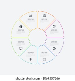 Infographics template 8 options with circle. Data and information visualization. Dynamic infographics stylish geometric. element for design business invitations, gift cards, flyers and brochures