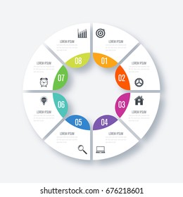 Infographics template 8 options with circles. Can be used for workflow layout, diagram, number options, step up options, web design, presentations