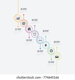 Infographics template 8 options. Data and information visualization. Dynamic infographics stylish geometric. element for design business invitations, gift cards, flyers and brochures