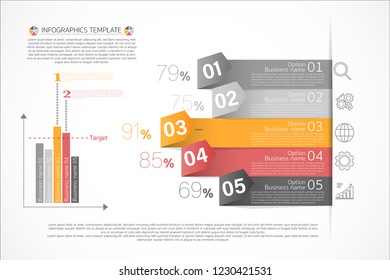Infographics template about target information design vector and marketing can be used for workflow layout, diagram, annual report. Vector design template with 5 part or target
