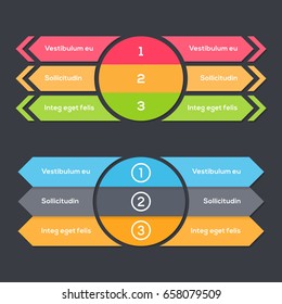 Infographics template with arrows. 3 steps and parts for your business presentations. Can be used for web, diagram, graph, workflow layout, chart, report, numbered banner.