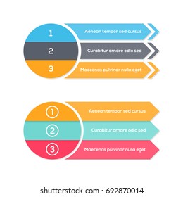 Infographics template with arrows. 3 steps and parts for your business presentations. Can be used for web, diagram, graph, workflow layout, chart, report, numbered banner.
