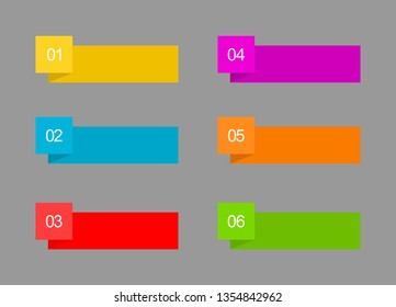 infographics template. banners with different colors for business and marketing presentation. steps or processes. text box isolated on gray background. vector illustration.