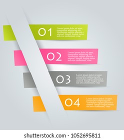 Infographics template. Business banner design for flyer, brochure, report, presentation, book, magazine, education.  Vector illustration. Green, pink, grey, and orange color.