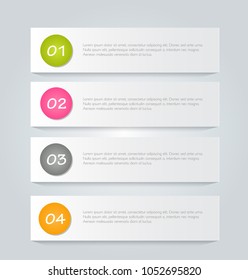 Infographics template. Business banner design for flyer, brochure, report, presentation, book, magazine, education.  Vector illustration. Green, pink, grey, and orange color.