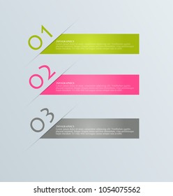 Infographics template. Business banner design for flyer, brochure, report, presentation, book, magazine, education.  Vector illustration. Green, pink, grey, and orange color.