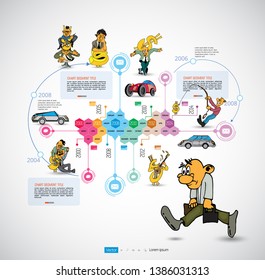 Infographics template with business cartoon character, vector illustration