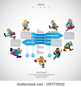 Infographics template with business cartoon character, vector illustration