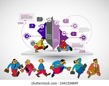 Infographics template with business cartoon character, vector illustration