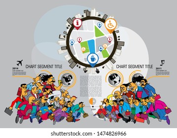 Infographics template with business cartoon character, vector